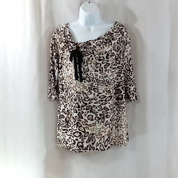 Slim factor by Investments Women's size small Tunic animal print ribbon tie - Picture 1 of 11